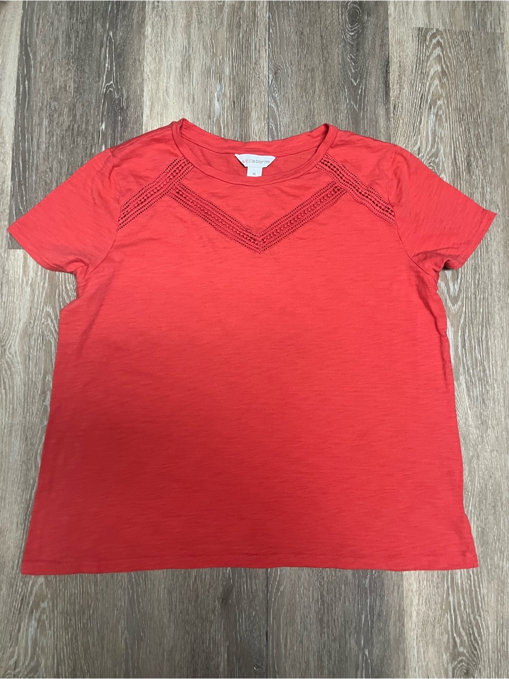 Liz Claiborne Coral Short Sleeve Tee with Eyelet Detail
